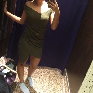 Olive Green Off the Shoulder Tight Mini Dress